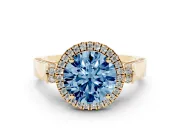 Round Pavé Halo Engagement Ring Setting for a Fancy Blue Lab-Grown Diamond | Yellow Gold