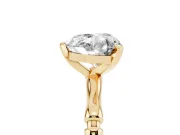 Heart Cut Diamond Solitaire Ring Set in Yellow gold with Bamboo Band and Prong Setting