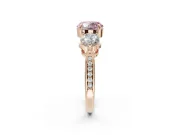 Round Three Stone Engagement Ring Setting for a Fancy Pink Lab-Grown Diamond | Tapered Pave Band | Rose Gold