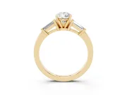 Pear-Shaped Three-Stone Engagement Ring Setting | Tapered Baguettes | Yellow Gold