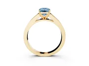 Fancy Blue Emerald Cut Diamond Solitaire Ring Set in Yellow gold with Channel-Set Band and Prong Setting