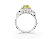 Fancy Yellow Radiant Cut Diamond Halo Ring Set in Platinum with Scrollwork Band and Prong Setting