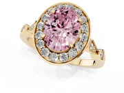 Oval Halo Engagement Ring Setting for a Fancy Pink Lab-Grown Diamond | Bezel Stations | Yellow Gold