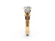 Round Three Stone Engagement Ring Setting | Beaded Shoulders | Yellow Gold