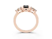 Fancy Black Emerald Cut Diamond Solitaire Ring Set in Rose gold with Cluster Accents on Each Side