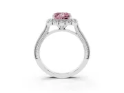 Fancy Pink Princess Cut Diamond Halo Milgrain Pavé Ring Set in Silver with Prong Setting