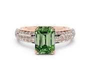Emerald Cut Three Row Pave Engagement Ring Setting for a Fancy Green Lab-Grown Diamond | Rose Gold