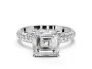 Asscher Cut Pavé Solitaire Engagement Ring Setting | Domed Pavé Band | Sterling Silver