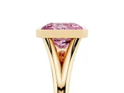 Fancy Pink Bezel Set Radiant Cut Diamond Solitaire Ring Set in Yellow gold with Tapered Band