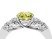 Fancy Yellow Oval Cut Diamond Cluster Ring Set in Silver with Round Accent Stones and Prong Setting on a Plain Band