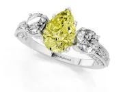 Pear-Shaped Three Stone Engagement Ring Setting for a Fancy Yellow Lab-Grown Diamond | Graduated Pave Band | Platinum