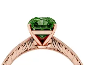 Fancy Green Radiant Cut Diamond Solitaire Milgrain Engraved Band Set in Rose gold with Prong Setting