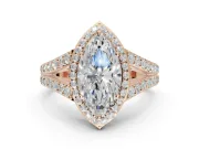 Marquise Halo Pavé Engagement Ring Setting | Narrow Split Shank | Rose Gold