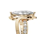 Marquise Bypass Solitaire Engagement Ring Setting | Pavé and Plain Strands | Yellow Gold