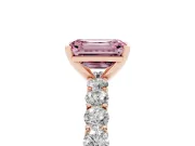 Emerald Cut Shared Prong Engagement Ring Setting for a Fancy Pink Lab-Grown Diamond | Rose Gold