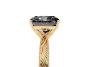 Radiant Cut Engraved Solitaire Engagement Ring Setting for a Black Center | Yellow Gold