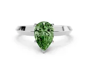 Fancy Green Pear Cut Diamond Solitaire Engagement Ring Set in Platinum with Flat Band and Prong Setting