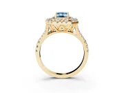 Emerald Cut Halo Split Shank Engagement Ring Setting for a Fancy Blue Lab-Grown Diamond | Pavé Strands | Yellow Gold