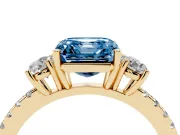 Asscher Cut Three Stone Engagement Ring Setting for a Fancy Blue Lab-Grown Diamond | Pave Shoulders | Yellow Gold