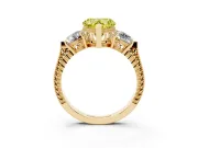 Heart-Shaped Vintage Three Stone Engagement Ring Setting for a Fancy Yellow Lab-Grown Diamond | Yellow Gold - Design NV-24868