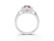 Fancy Pink Cushion Cut Diamond Halo Engagement Ring Set in Platinum with Milgrain Pavé Band