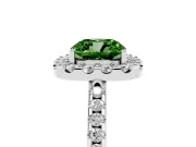 Cushion Cut Pave Halo Engagement Ring Setting for a Fancy Green Lab-Grown Diamond | Pave Band | White Gold