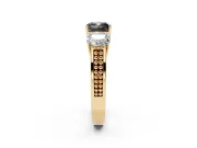 Cushion Cut Three Stone Engagement Ring Setting for a Black Center | Beaded Shoulders | Yellow Gold
