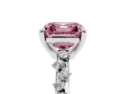 Fancy Pink Asscher Cut Diamond Solitaire Vine Band Ring Set in Platinum with Round Accents and Prong Setting