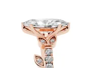 Marquise Cut Diamond Solitaire Leaf-Inspired Ring Set in Rose gold with Pavé Band and Prong Setting