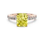 Radiant Cut Pave Solitaire Engagement Ring Setting for a Fancy Yellow Lab-Grown Diamond | Shared Prong Band | Rose Gold