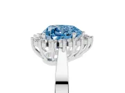 Fancy Blue Heart Cut Diamond Halo Ring Set in White gold with Round Halo and Smooth Solitaire Band