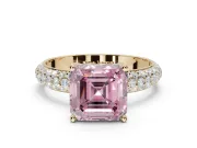 Asscher Cut Domed Pavé Engagement Ring Setting for a Fancy Pink Lab-Grown Diamond | Yellow Gold
