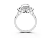 Asscher Cut Three-Stone Pavé Engagement Ring Setting | Round Side Stones | Sterling Silver