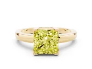 Fancy Yellow Princess Cut Diamond Solitaire Ring Set in Yellow gold with Prong Head and Smooth Polished Band