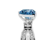 Fancy Blue Three-Stone Heart Cut Diamond Twist Band Ring Set in Platinum with Pavé Accents and Prong Setting
