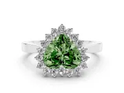 Fancy Green Heart Cut Diamond Halo Ring Set in Platinum with Round Halo and Smooth Solitaire Band