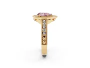 Fancy Pink Pear Cut Diamond Halo Ring Set in Yellow gold with Round Accent Halo, Pavé Band and Prong Setting