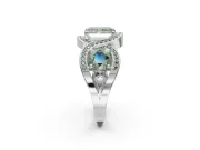Radiant Cut Three Stone Halo Engagement Ring Setting for a Fancy Green Lab-Grown Diamond | Pavé Wave Band | White Gold