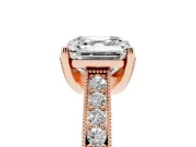 Asscher Cut Vintage Hidden Halo Engagement Ring Setting | Milgrain Pave Band | Rose Gold