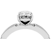 Emerald Cut Diamond Solitaire Ring Set in Silver with Slim Pavé Band and Prong Setting
