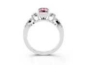 Fancy Pink Emerald Cut Diamond Three-Stone Ring Set in White gold with Pavé Split Shank and Prong Setting