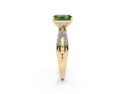 Fancy Green Emerald Cut Diamond Three-Stone Ring Set in Yellow gold with Pavé Split Shank and Prong Setting