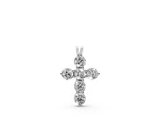 Round Lab-Grown Diamond Mini Cross Pendant Necklace | Individual Prongs | Sterling Silver