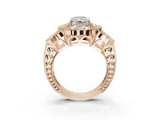 Radiant Cut Vintage Floral Halo Engagement Ring Setting | Engraved Milgrain Band | Rose Gold
