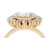 Oval Cut Diamond Halo Ring Set in Yellow gold with Milgrain Edge and Round Prong Setting