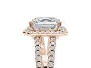 Asscher Cut Halo Split Shank Engagement Ring Setting | Pavé Shoulders | Rose Gold