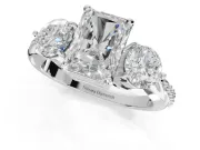 Radiant Cut Three Stone Engagement Ring Setting | Tapered Pave Band | Platinum