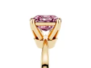 Fancy Pink Asscher Cut Diamond Solitaire Engagement Ring Set in Yellow gold with Slim Tapered Solitaire Band