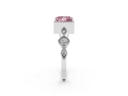 Fancy Pink Princess Cut Diamond Vintage-Inspired Milgrain Ring Set in Silver with Marquise Stations of Round Accents