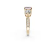 Asscher Cut Three Stone Engagement Ring Setting for a Fancy Pink Lab-Grown Diamond | Tapered Pave Band | Yellow Gold